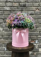Цветочная композиция из Гипсофила и Розы в шляпной коробке в Скоропусковском