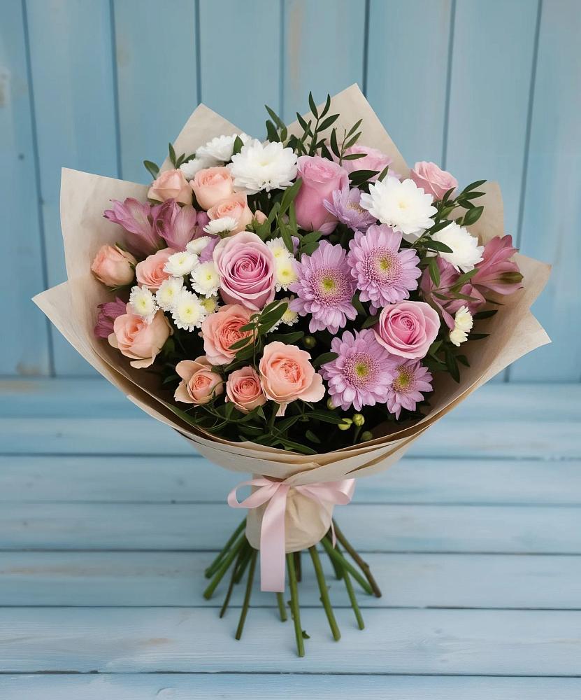 Букет цветов из: Хризантемы, Розы и Альстромерии в Скоропусковском
