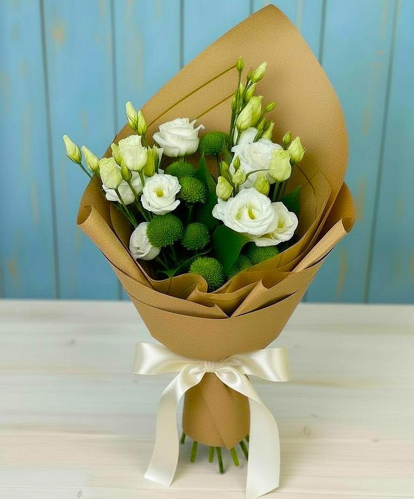 Букет цветов из: Хризантемы и Лизиантусы в Скоропусковском