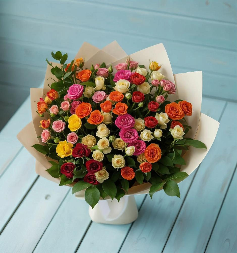 Букет Микс из разноцветных кустовых роз в Скоропусковском