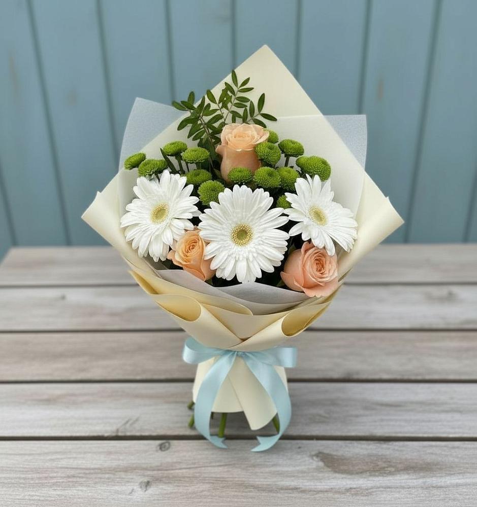 Букет цветов из: Герберы, Розы и Хризантемы в Скоропусковском