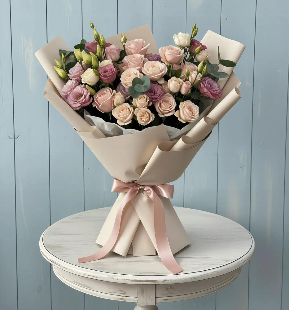 Букет цветов из: Розы и Лизиантусы в Скоропусковском