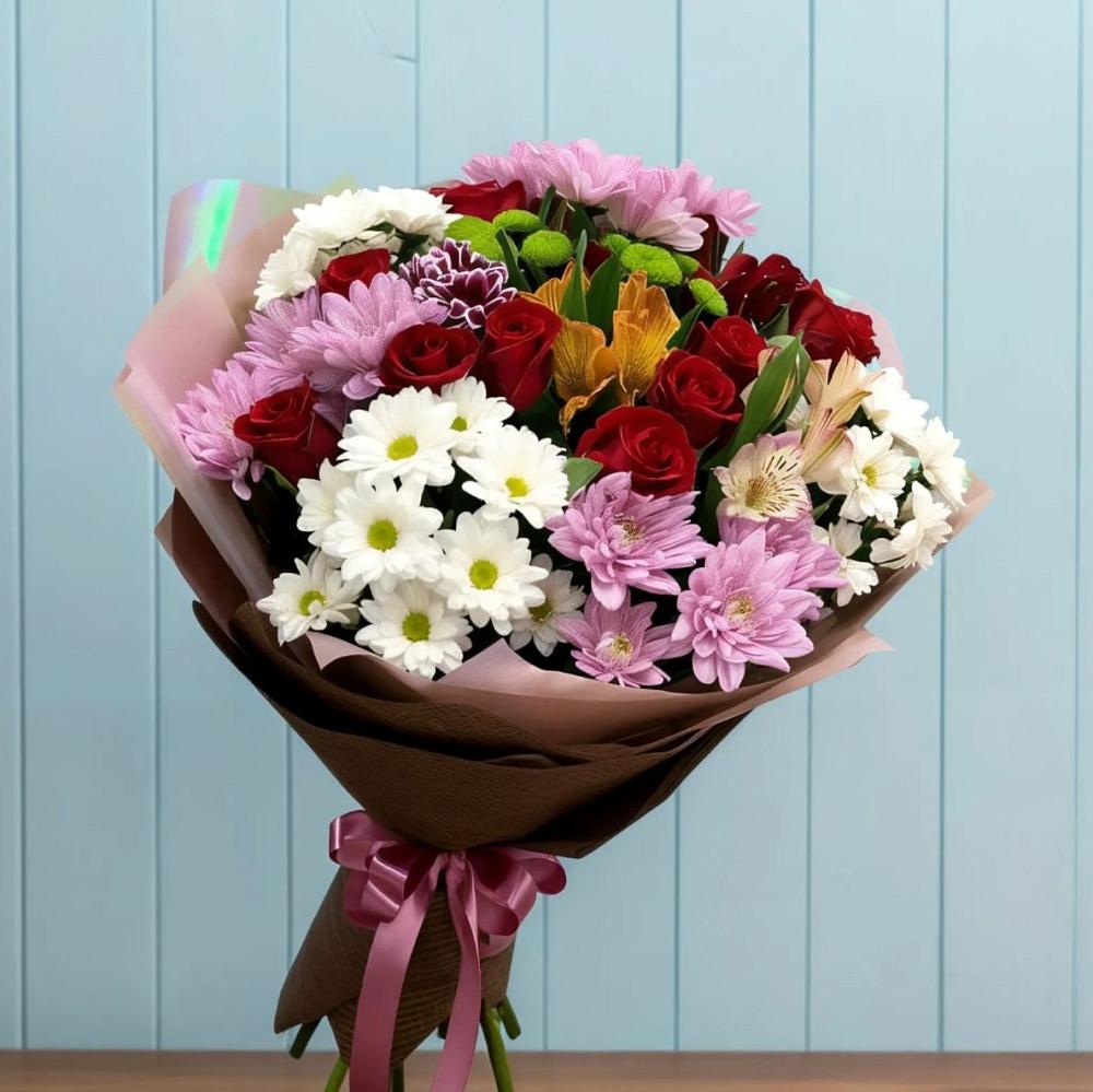 Букет цветов из: Розы, Хризантемы и Альстромерии в Скоропусковском